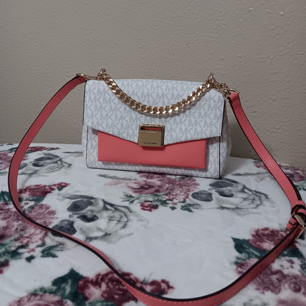 Michael Kors White and Pink Crossbody Bag